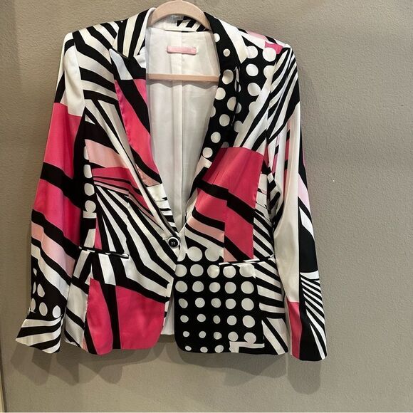 Basler | 38 / 6 | pink black geometric print 1980s satin blazer - Picture 8 of 9